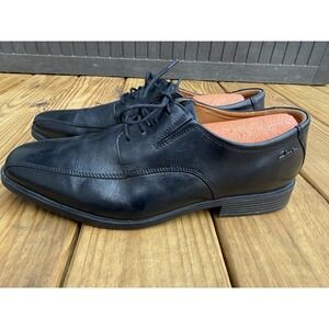Clarks Tilden Men's Size 12W Shoes Black Leather Lace Up Comfort Cap Toe Oxfords